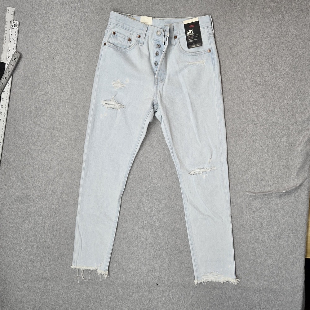Levi's 501 Women Jeans 25X28 Light Blue Denim Skinny 27" Inseam NWT